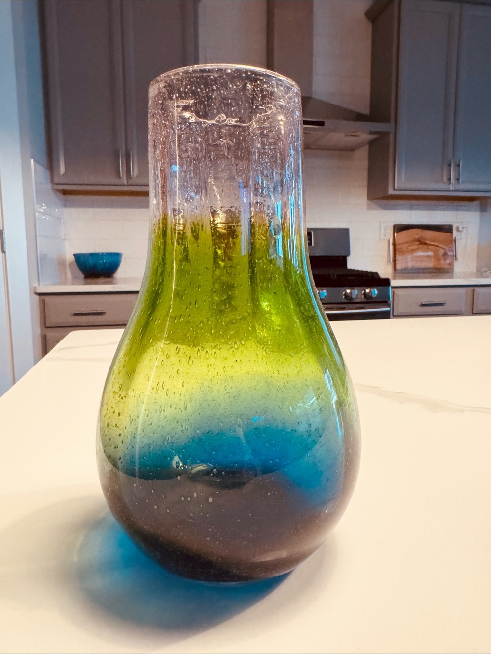 Handblown Glass Vase in Green and Blue and purple
